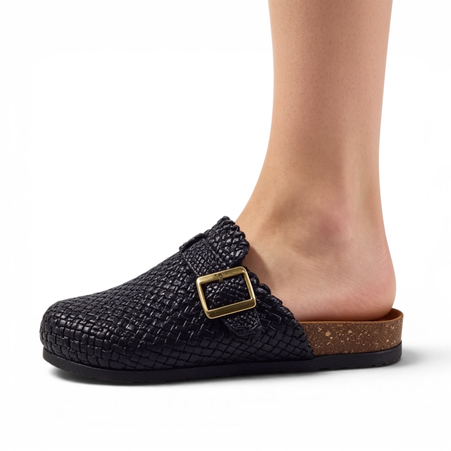 Midnight Buckle Weave Clogs
