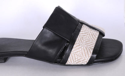 H-Strap Canvas Slide Sandals R117 - scarpehandmade