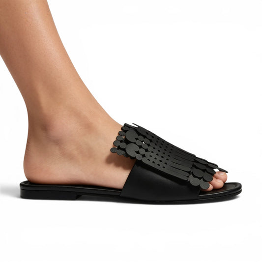 Fringe Disc Leather Slide