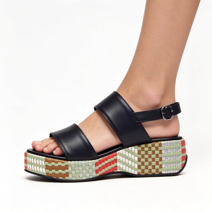 Mosaic Wedge Double-Strap Sandal