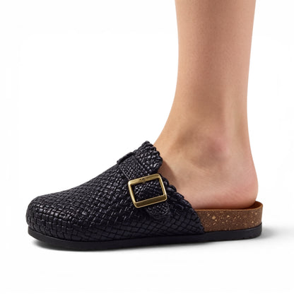 Midnight Buckle Weave Clogs