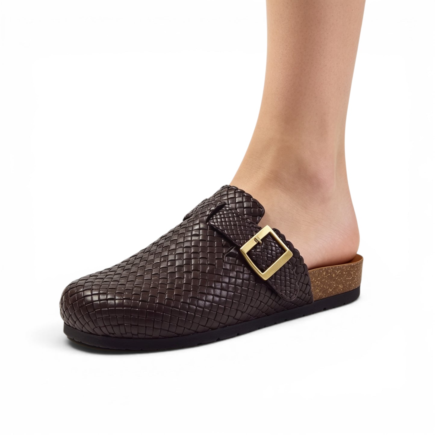 Chestnut Buckle Weave Clogs